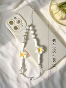 1pc Soft Ceramic Plumeria White Ingot Faux Pearl Phone Lanyard, Smartphone Beaded Strap, Camera/Bag Charm