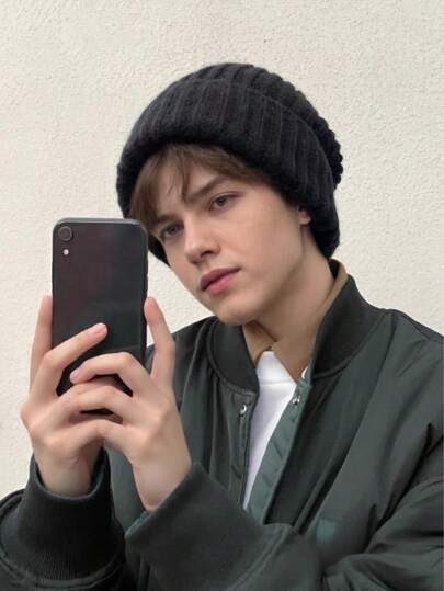 1 stuk effen gebreide muts voor heren, warme gebreide muts voor herfst/winter, geschikt voor fietsen, buitenactiviteiten, skiën met gehoorbescherming