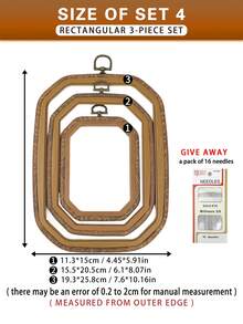 多件复古风格棕色仿木纹绣花箍，各种形状，采用优质 ABS 和 PVC 材料制成，配有金属挂钩，防碎，配有 16 根针，适用于家居装饰和刺绣 - 棕色 - 查看 12