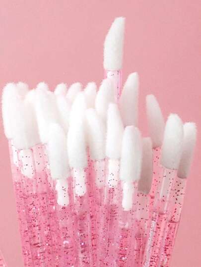 50 件专业唇刷和睫毛刷 - 高品质一次性闪亮水晶睫毛，超精细微型刷，用于精确睫毛延长涂抹器和温和的化妆清洁剂 - 美容化妆工具