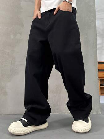Plus Size Men's Casual Versatile Black Denim Jeans