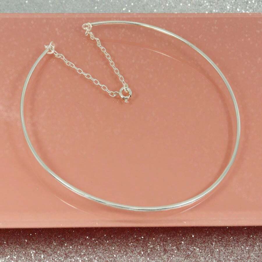 Choker Necklace Rigid Hoop Adjustment 925 Sterling Silver - Silver - View 1