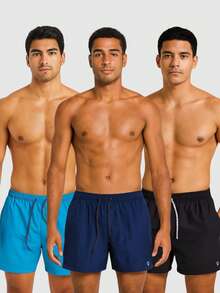 Kit 3 Shorts Mauricinho Tactel With Elasticity Men's Plain Basic Training Beach - 黑色 - 查看 1