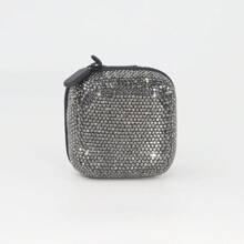 1pc Luxury Rhinestone Headphone Case, Storage Bag, Portable Electronic Accessory Case For Headphones, Charging Cables , Sturdy And Durable Portable Hard Shell Storage Case, Shockproof Protection Travel Storage Travel Essentials Back To School