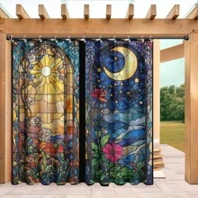 1 Pc Sun And Moon Printed Shower Curtain, Translucent Waterproof Shower Curtain Divider, Winter Bathroom Warming Shower Curtain, Bathroom Shower Curtain Liner Decorative Curtain, Equipped With Multiple Plastic Hooks, Metal Alloy Washers, More Sturdy Room Decor Bathroom Accessories Back To School