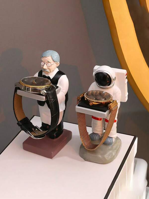 1 pieza Soporte organizador de exhibición creativo, 3 tipos: Perro de la suerte, Mayordomo anciano, Astronauta, Adecuado para oficina, escuela, hogar, puede sostener relojes, borradores, anillos