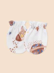 6双新生儿可爱防抓手套，鲨鱼、星球、熊图案印花全指手套，非常柔软舒适，男婴礼物 - 彩色 - 查看 7