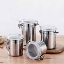 1pc/4pcs Stainless Steel Airtight Food Storage Container Set, With Clear Lids, Kitchen Counter Sugar, Flour, Tea, Candy, Cookie, Spice Containers, Seasoning And Spice Tools