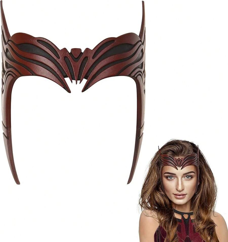 Scarlet Red Witch Crown Mask Headpiece For Halloween Cosplay - A - 查看 1