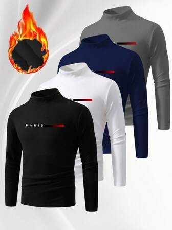 1PC Men's Paris Pattern Black Simple And Versatile Half Turtleneck Base Layer. Skin-Friendly Fabric, Soft Base Layer. Suitable For Giving To Boyfriends Or Husbands.