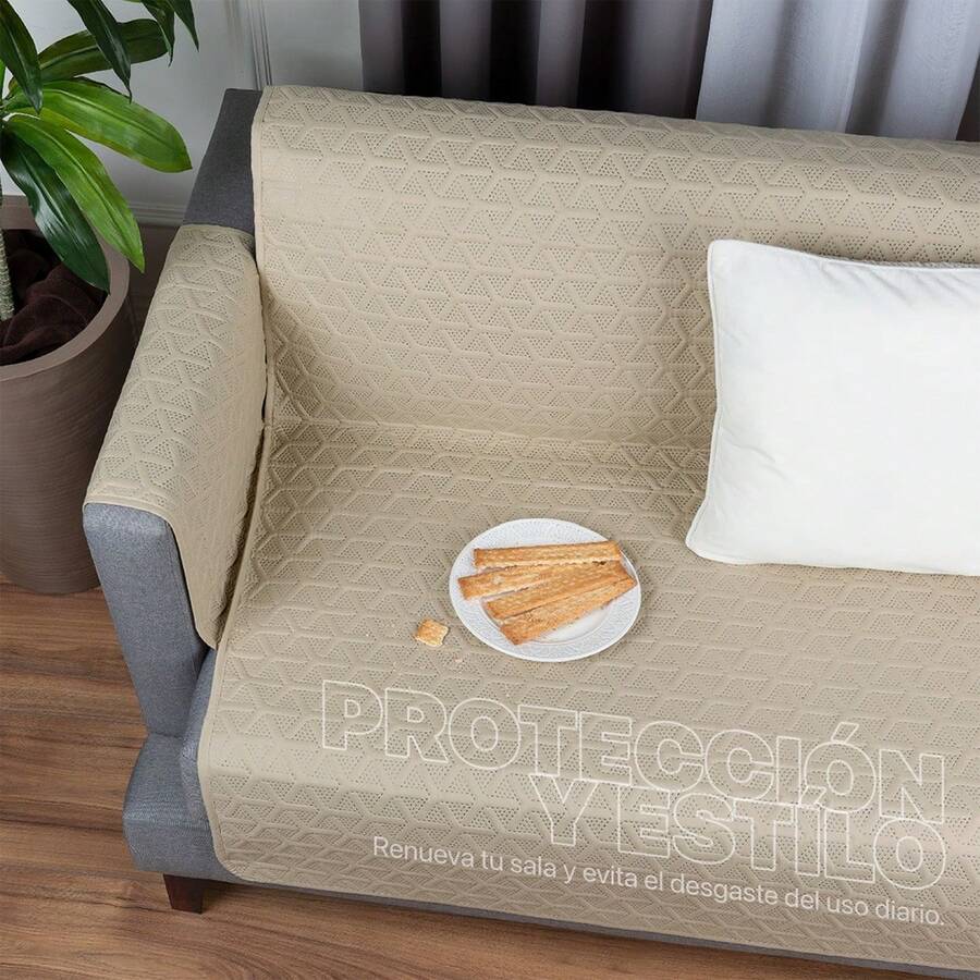 Juego Protector Cubre Sala Doble Vista Capitonado, Incluye: Protector de Sofá, Love Seat y Sillón Individual - Beige/Cafe - Ver 1