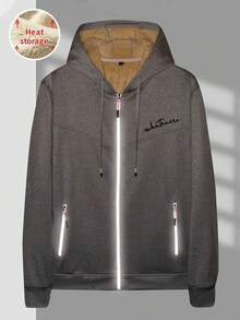 1 Stück Herren leicht graue einfache Reißverschlusstaschen Kapuzen-Sweatjacke mit Kordelzug, wärmeisoliert, Lässig Fleece-Futter, Herbst Winter