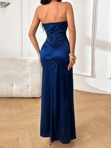 Vestido de mujer WOWDARK con escote profundo en V, cintura con lazo y abertura alta, para otoño, fiesta, gala, formal, invitada de boda