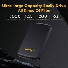 Disco duro portátil Kodak HDD de 1TB USB3.0, unidad de disco duro externa de 500GB de 2.5 pulgadas para PC, portátil, transferencia rápida - Negro - Ver 6