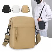 1 Simple Men's Bag Solid Color Single Shoulder Mini Square Bag Casual Single Shoulder Bag Crossbody Bag Lightweight Phone Bag - 卡其色 - 查看 1