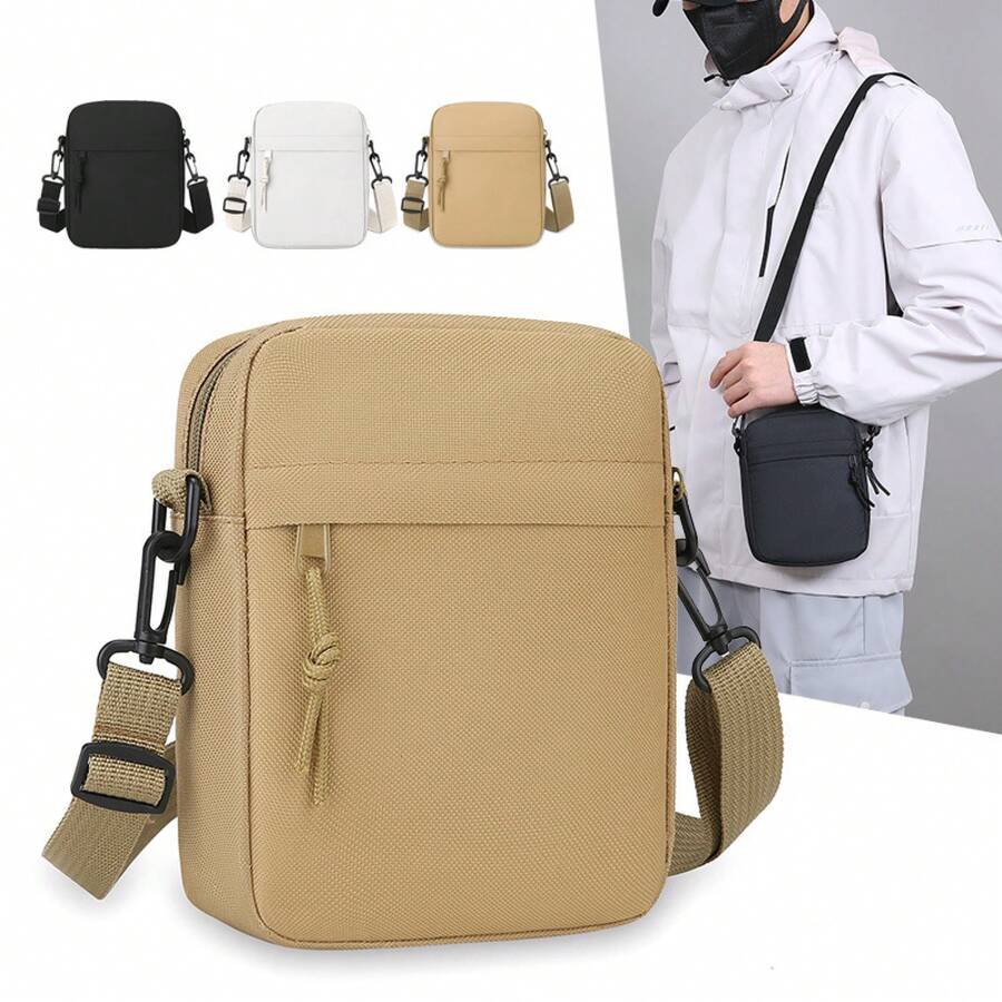 1 Simple Men's Bag Solid Color Single Shoulder Mini Square Bag Casual Single Shoulder Bag Crossbody Bag Lightweight Phone Bag - 卡其色 - 查看 1