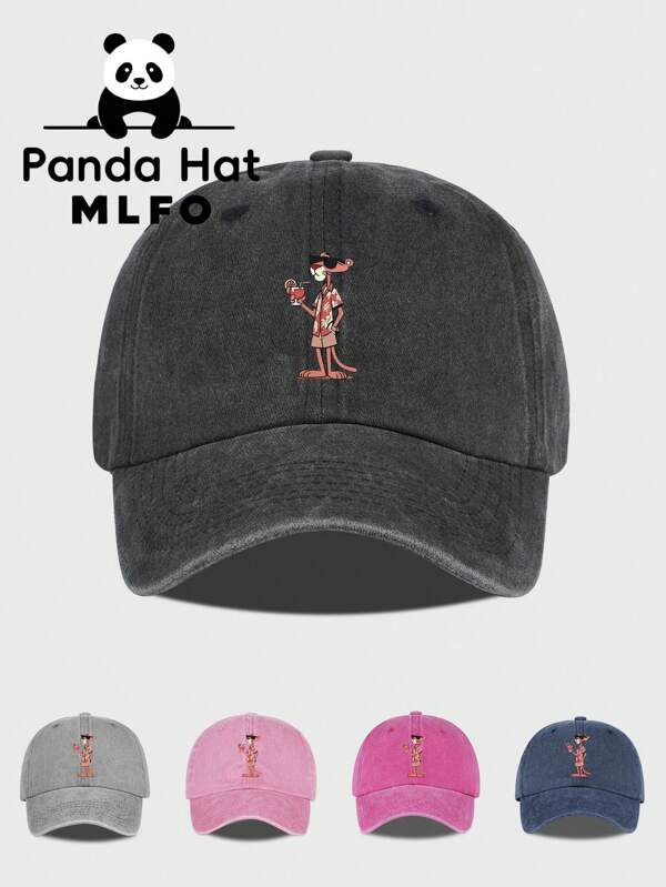 MLFO Cartoon Leopard Drinking Juice Printed Classic Fashion Washed Baseball Cap, Adjustable Size Unisex Sun Hat Suitable For Casual Outings, Daily Wear, Vacation, Lightweight And Comfortable, Best Gift For Friends