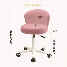 Small Desk Chair Round Rolling Chair With Back PU Leather Height Adjustable Swivel Vanity Work Computer Stool Chair For Home Office Bedroom - Pink - View 2