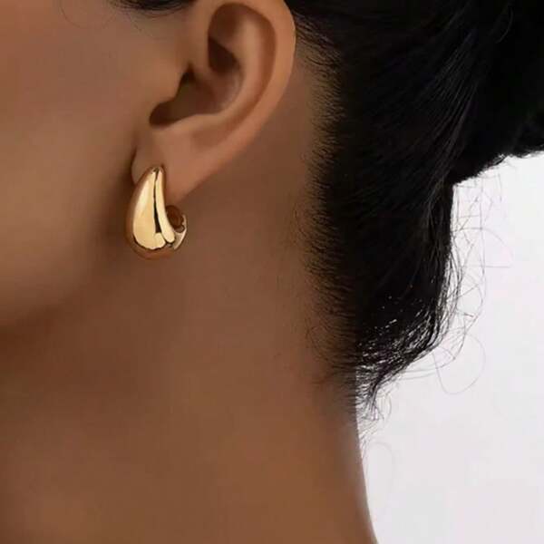 2 pièces de boucles d'oreilles en forme de larme lisse de couleur acier inoxydable, style polyvalent, élégant et simple pour femmes