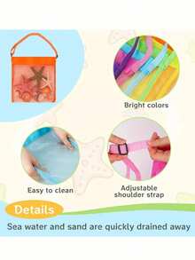 1 Túi lưới đi biển có dây đeo có thể điều chỉnh - Túi đựng vỏ sò bằng polyester để đựng vỏ sò, v.v. - Lý tưởng cho các chuyến đi biển, hoạt động ngoài trời, đồ dùng ngoài trời | Chất liệu lưới, Phụ kiện đi biển - Nhiều màu - Xem 6