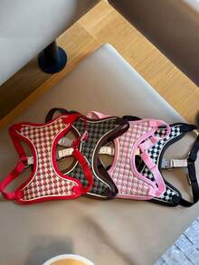 Small And Medium-Sized Dogs Harness And Leash Set, Step In Puppy Vest With Breathable Soft Mesh, Walking Reflective Pet Harness For Small Dogs Houndstooth Check Spliced Cat Harness For Outdoor Use