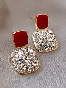 1/2 对紫色复古方形全钻油滴耳环时尚个性化女士耳环，适合派对、宴会、生日、周年纪念、婚礼 - 紫色 - 查看 4