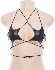 Women's Metic Bralette Bra Strappy Wrap Around Crop Top Rave Dance Tops Back To School Halloween Clothes Women