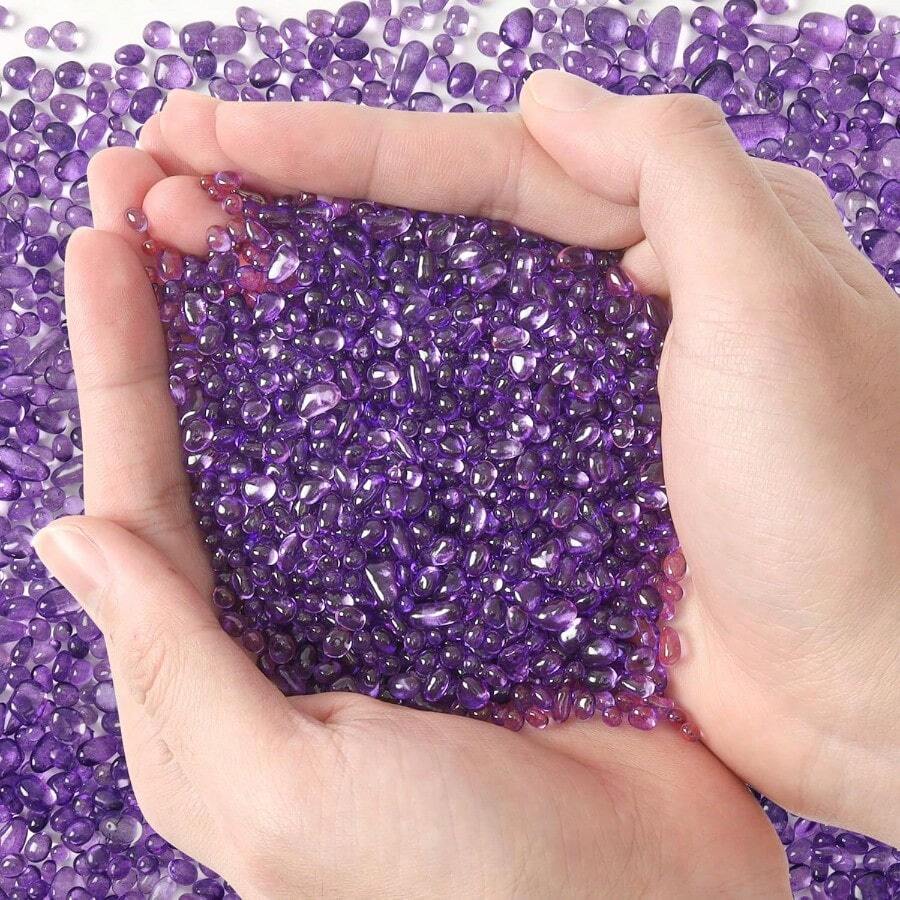 Crystal Chips Stone Crushed Quartz Glass 0.5LB Fluorite Tumbled Gravel Small Decorative Pebbles Bulk Mini Polished Rocks Pieces For Crafts Vases Filler Succulent Plants Aquarium Gravel Rocks - 0.5磅+紫色 - 查看 1