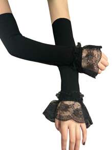 1 pièce Manches en dentelle et mousseline pour femmes, manches évasées transparentes et respirantes, réchauffe-bras mode pour l'extérieur, protection solaire, automne