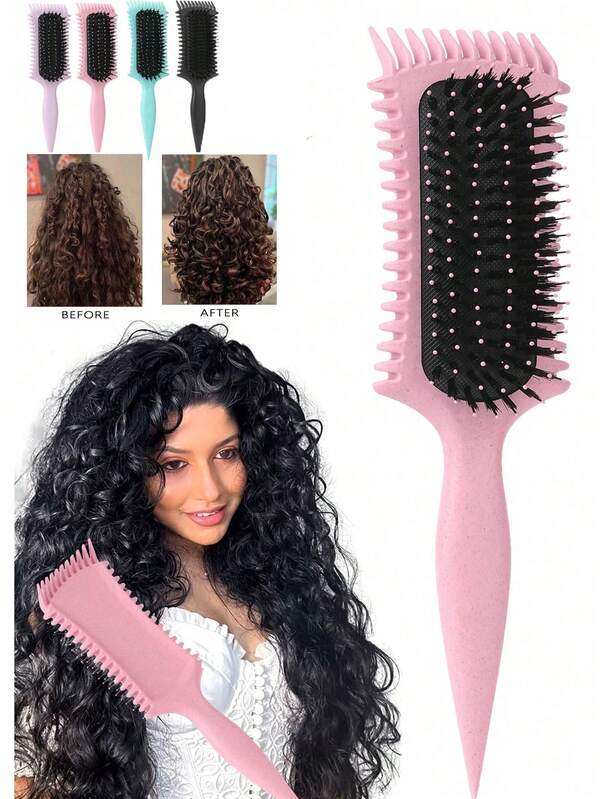 Brosse définissante pour cheveux bouclés, ondulés et crépus - Brosse anti-frisottis, démêlante et lissante avec des rangées flexibles et un design de relevage des bords, peigne léger sans traction pour cheveux mouillés et secs, idéal pour la maison, les voyages, le salon, les adolescents et les enfants, brosse pour boucles définies