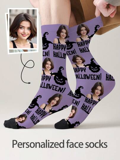 1 Pair Custom Face Socks, Custom Photo Sock, Custom Printed Socks, Personalized Funny Face Socks, Custom Picture Socks, Put Any Face On The Socks, Anniversary Gift, Valentine Gift, Birthday Gift, Wedding Gift, Mother's Day Gift, Father's Day Gift, Best Friend Gift Halloween