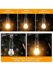 4-Pack Solar Rechargeable Hooked Camping Light, LED Solar Tent Lights Battery Powered With Clip Hook, Portable Outdoor Waterproof Emergency Light Bulb For Hiking, Camping, Fishing - Yellow Light - View 8