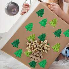 500pcs Glitter Christmas Tree Sticker Roll - Self-Adhesive PVC Glossy Holiday Labels, Suitable For Gift Wrapping, Scrapbooking, Cards - Asymmetrical Shape, Green & Gold Glitter, Christmas Stickers, Scrapbooking Accessories, Durable Design - Multicolor - View 4