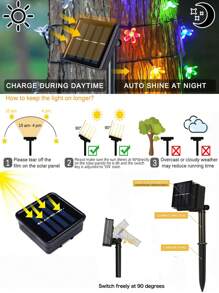 1 Pack Solar Garden String Lights,Outdoor Waterproof Fairy Lights 20/50/100 LED Solar Flower String Lights - 8 Lighting Modes Fancy Lights For Garden, Patio, Fence, Christmas Tree. Atmosphere Lights . For Outdoor Yard ,Patio ,Balcony ,Fence, Staircase, Lawn Decoration Christmas, Halloween, New Year And Holiday Decoration (Multicolor/Purple/Warm White/White)