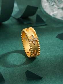 1pc High Quality 18K Gold Plated Brass & Cubic Zirconia European Luxury Sprayed Matte Classic Gem Ring, Ideal Gift For Women, Everyday Wear - 金黃色 - 查看 7