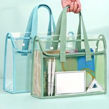 Portable Waterproof Transparent File Organizer Bag – A4 Size Multi-Color Document Tote For Office & School Supplies,Back To School,School Supplies