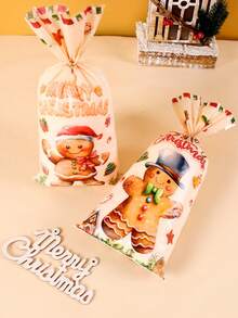 25/50/100 件圣诞快乐礼品袋，水彩姜饼人图案塑料节日圣诞零食袋礼品包装袋，礼品包装袋，圣诞装饰，适用于 2025 年圣诞节礼物，2026 年新年 - 彩色 - 查看 10