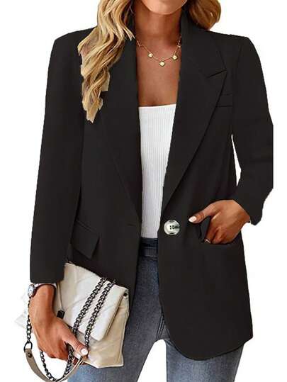 Plus Size Solid Color Blazer Jacket, Tailored Fit, Elegant Design For Women