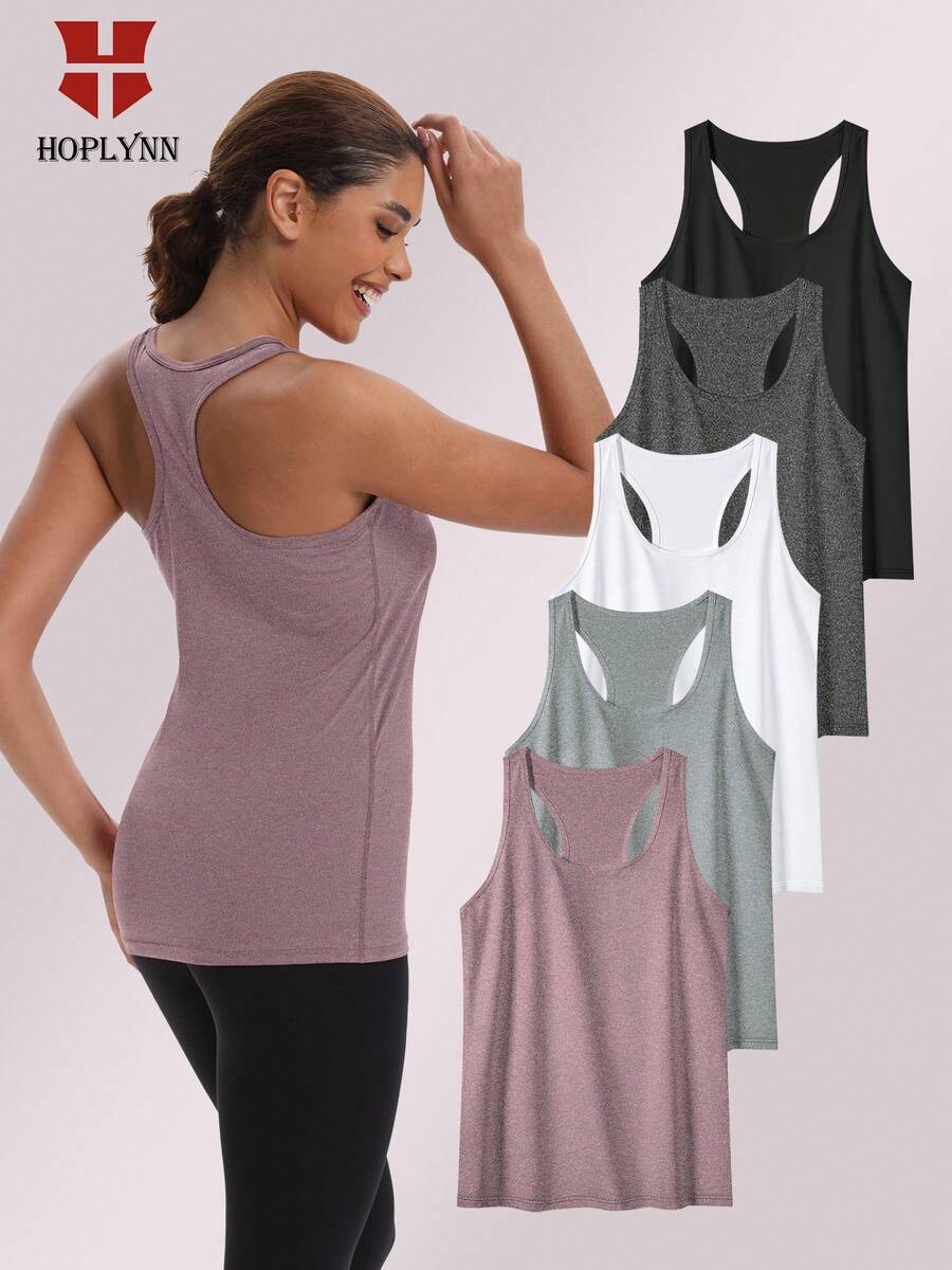 HOPLYNN 5 Packs Women's Sleeveless Running Tank Top, Athletic Gym Workout Jogging Yoga Vest Top, Quick-Dry, Breathable Sportswear - 彩色 - 查看 1
