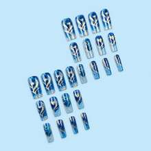 Medium Coffin Shaped Press On Nails Golden Glitter Stripe Acrylic Nails With Heart Love Designs Full Cover Gradient False Nails Stick On Nail For Women DIY Manicure Decoration 24 Pcs - 樣式 16 - 查看 10