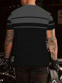 Men's Breathable Casual Short Sleeved T-Shirt - Summer Lightweight Elastic Polyester Blend, Round Neck Design, Machine Washable, Two Tone Splicing Logo Details, Lightweight And Breathable - Multicolor - View 5