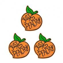 3-Pack Large Embroidered Peach Iron-On Patch With "Just Peachy" Text - Vibrant Orange & Green Durable Fabric Applique For Jackets, Bags, Hats - Easy Heat Transfer Design, Hat Embellishment, Playful Accessory, Contrast Stitching - 黑與白 - 查看 3