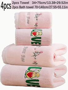 4/3/2/1 件珊瑚绒绣花玫瑰浴巾/浴巾,田园浪漫风格,吸水柔软蕾丝毛巾或浴巾,舒适的家居浴室装饰,美容院礼品浴巾,酒店运动,家居必需品,毛巾,护肤品 - 淺粉色 - 查看 18