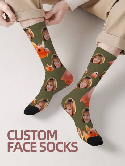 1 Pair Custom Face Socks, Custom Photo Sock, Custom Printed Socks, Personalized Funny Face Socks, Custom Picture Socks, Put Any Face On The Socks, Anniversary Gift, Valentine Gift, Birthday Gift, Wedding Gift, Mother's Day Gift, Father's Day Gift, Best Friend Gift Halloween