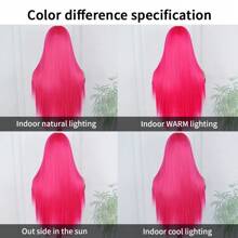 冰粉色合成蕾丝前假发，长款丝滑直发，13x6 免费部分前蕾丝替换假发，亮粉色蕾丝前假发，预拔婴儿头发，自然发际线，无胶耐热纤维，浅粉色假发，适合时尚女性女孩日常派对使用，26 英寸，180% 密度 - 玫紅色 - 查看 5