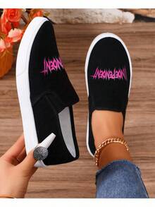 Tenis de mujer con letras asimétricas, apliques originales, punta redonda, estilo funky para uso diario, tipo mules
