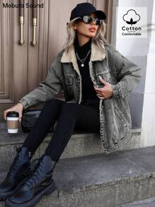 Mobula Sound# Casual Sporty Fashion Middle Eastern Women's Blue Y2K Student College Jacket With Thermal Lined, Suitable For Spring Autumn & Winter