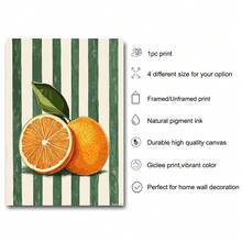 1 Peça Impressão em Tela de Arte de Frutas Vintage Listrada Laranja com Moldura/Sem Moldura, Decoração Minimalista Botânica de Fazenda, Arte de Parede Rústica para Sala de Estar, Sala de Jantar, Apartamento, Decoração Doméstica Moderna