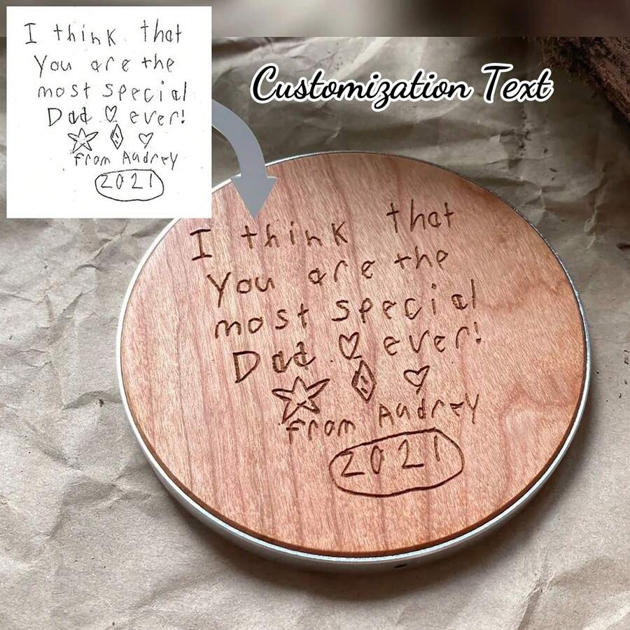Personalized Wooden Wireless Charger 15W, Customize Handwritten Text Or Patterns Laser Etched Wireless Charger Personalized With Office Accessories Custom Text Custom Photo Gift Real Walnut Wood Father's Day Gift For Mom – Tech Gift