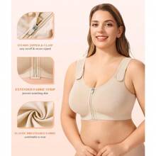 Zip Front Closure Wireless Bras For Women Full Coverage Post Surgery Compression Back Smoothing Comfort Adjustable